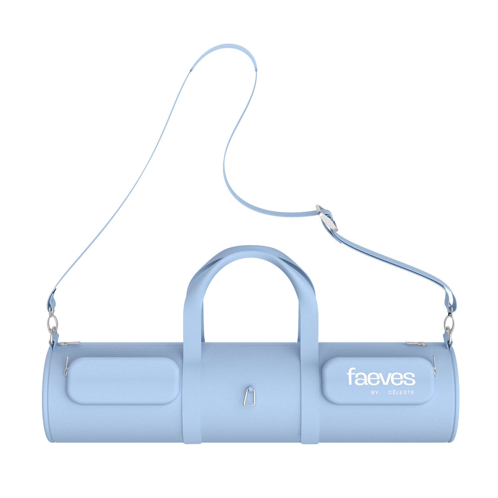 
                  
                    Light blue Faeves yoga mat bag designed for the Revitalizing LED Yoga Mat, featuring adjustable shoulder strap and secure compartments.
                  
                